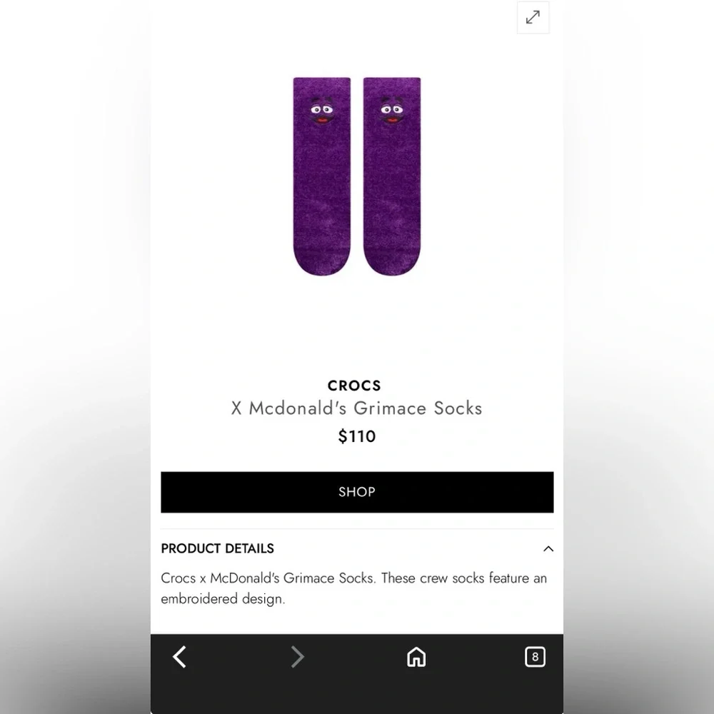 CROCS x McDonalds Grimace Socks - Picture 2 of 4
